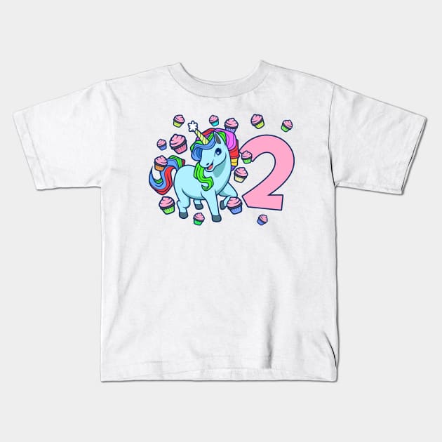I am 2 with unicorn - girl birthday 2 years old Kids T-Shirt by Modern Medieval Design